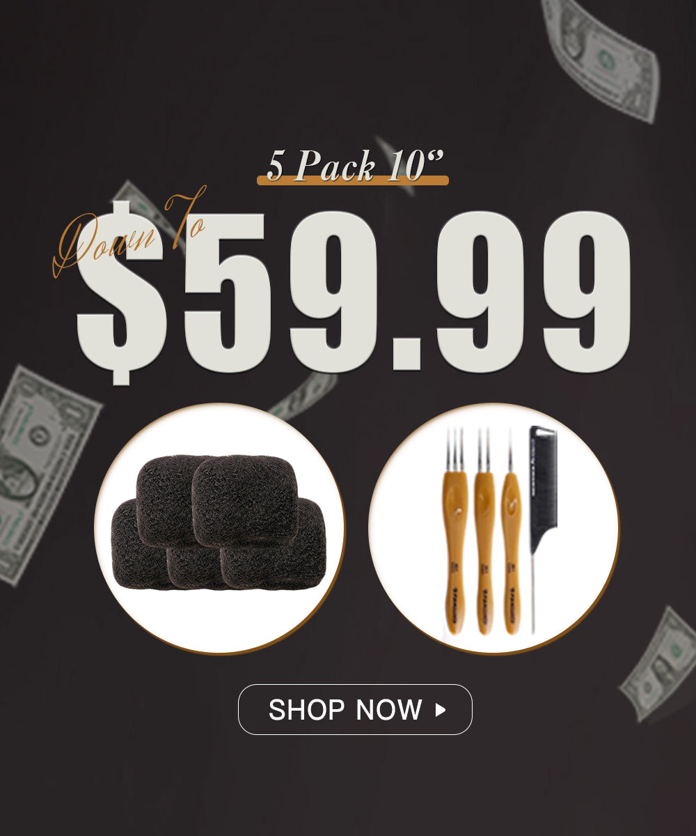 FamiLocs 10 inch Afro kinky bulk human hair 5 pack bundle offer with crochet loc extensions tools, starting at $59.99 mobile