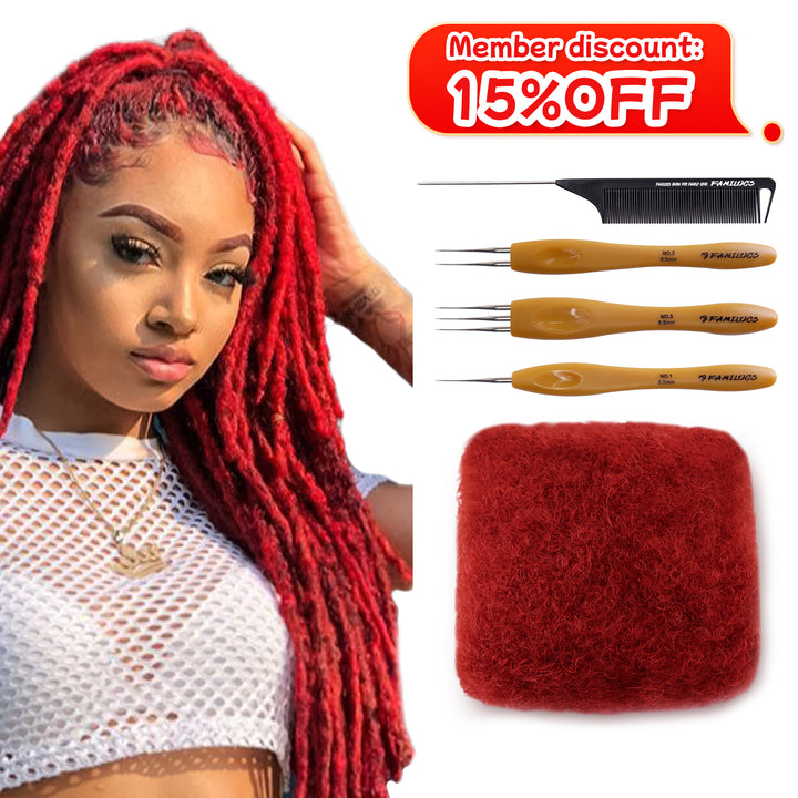 30g Tight Afro Kinkys Bulk Human Hair for DreadLocks Extensions, Loc Repair,Twist and Braiding (Red, 1 Bundles)