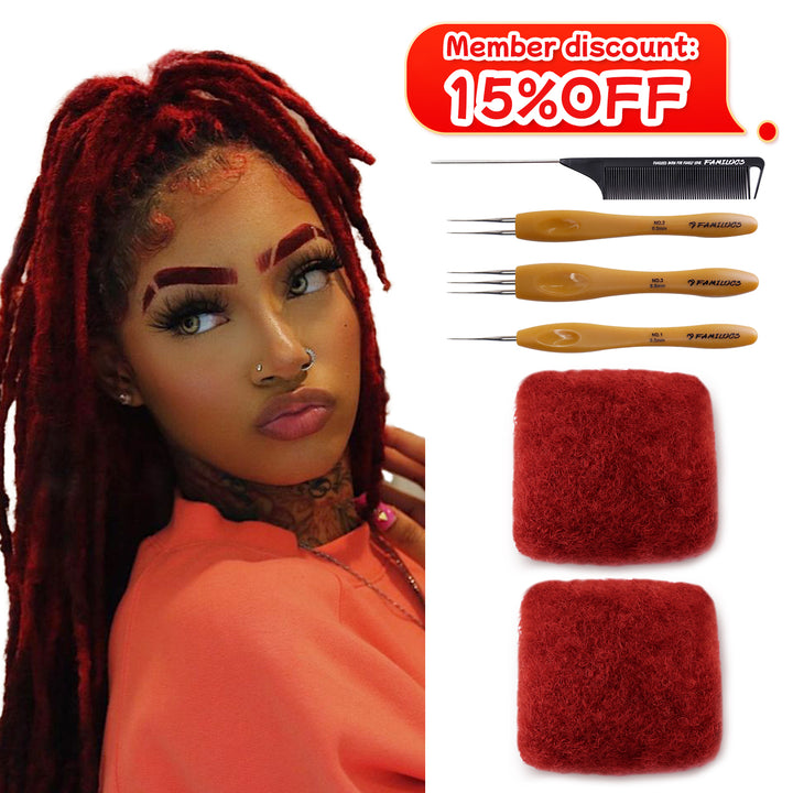 60g Tight Afro Kinkys Bulk Human Hair for DreadLocks Extensions, Loc Repair,Twist and Braiding (Red, 2 Bundles）