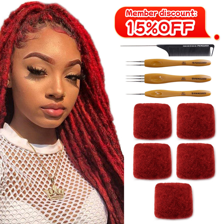 150g Tight Afro Kinkys Bulk Human Hair for DreadLocks Extensions, Loc Repair,Twist and Braiding (Red, 5 Bundles）