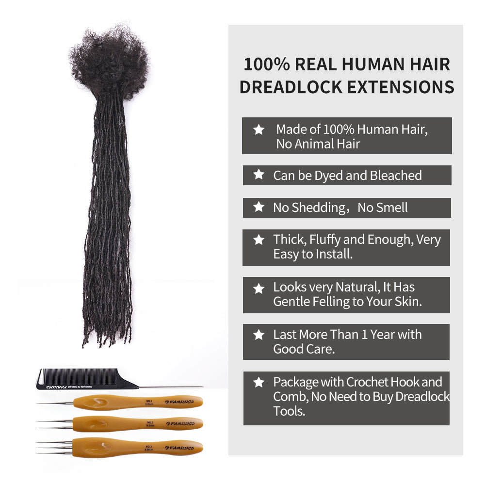 0.1cm Micro Dreadlocks Extensions 100% Human Hair  for Man/Women with Needle and Comb