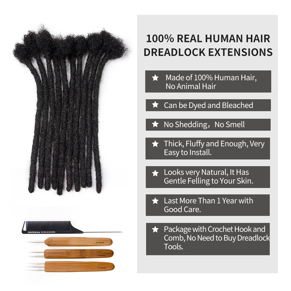 Small Dread Extensions 0.4cm Strandard Dreadlocks Extensions 100% Human Hair for Man/Women wi ...